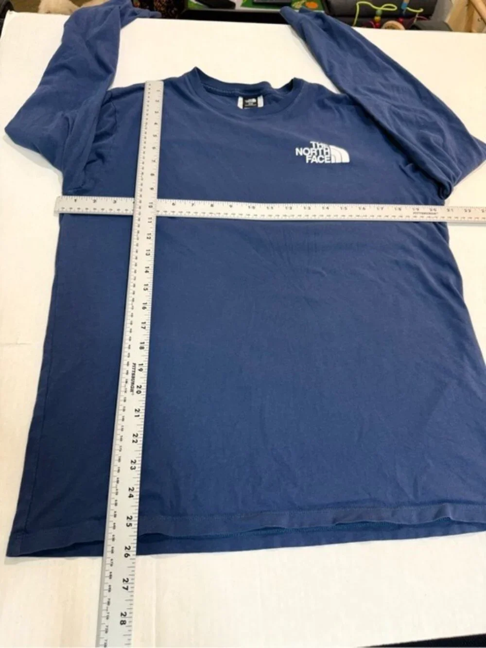 The North Face Box NSE Long Sleeve T Shirt Mens Medium Blue Graphic Logo Tee